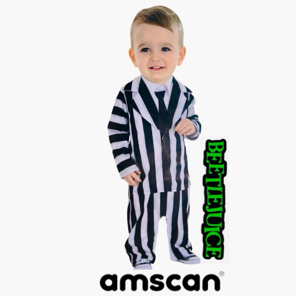 AMSCAN Beetlejuice Halloween Jumpsuit Costume Infant Size 3-6 Months